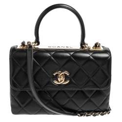 Pre Owned Chanel Black Quilted Leather Small Trendy CC Flap Top Handle Bag
