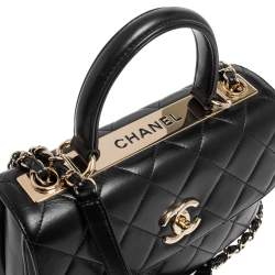 Pre Owned Chanel Black Quilted Leather Small Trendy CC Flap Top Handle Bag
