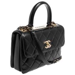 Pre Owned Chanel Black Quilted Leather Small Trendy CC Flap Top Handle Bag