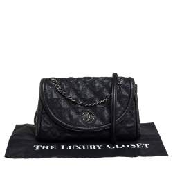 Pre Owned حقيبة شانيل جلد كافيار مبطن أسود بغرزة وسلسلة وقلاب ملتف 