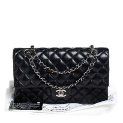 مملوكة مسبقًا حقيبة شانيل فينتدج دوبل كلاسيك جلد أسود مبطن متوسطة بقلاب
