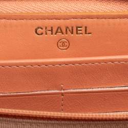 Chanel Orange Quilted Caviar Suede CC Zip Around Wallet