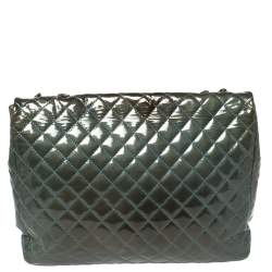 Pre Owned Chanel Teal Blue Quilted Patent Leather XL Maxi Reissue Flap Bag