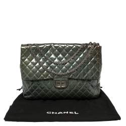 Pre Owned Chanel Teal Blue Quilted Patent Leather XL Maxi Reissue Flap Bag