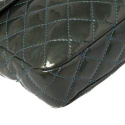 Pre Owned Chanel Teal Blue Quilted Patent Leather XL Maxi Reissue Flap Bag