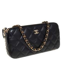 Chanel Black Quilted Leather WOC Double Zip Wallet on Chain