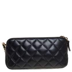Chanel Black Quilted Leather WOC Double Zip Wallet on Chain