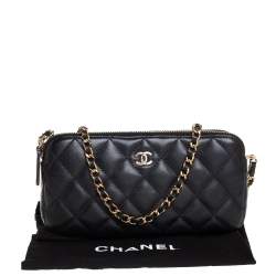 Chanel Black Quilted Leather WOC Double Zip Wallet on Chain