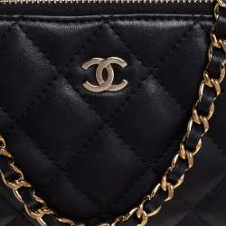 Chanel Black Quilted Leather WOC Double Zip Wallet on Chain