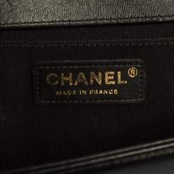 Pre Owned Chanel Black/Beige Quilted Leather and Raffia Medium Boy Flap Bag