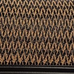 Pre Owned Chanel Black/Beige Quilted Leather and Raffia Medium Boy Flap Bag