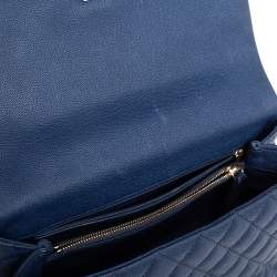 Pre Owned Chanel Navy Blue /Burgundy Caviar Leather and Lizard Medium Coco Top Handle Bag