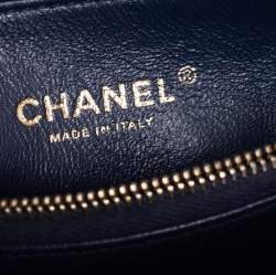 Pre Owned Chanel Navy Blue /Burgundy Caviar Leather and Lizard Medium Coco Top Handle Bag