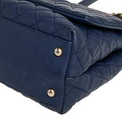 Pre Owned Chanel Navy Blue /Burgundy Caviar Leather and Lizard Medium Coco Top Handle Bag