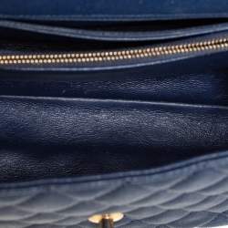 Pre Owned Chanel Navy Blue /Burgundy Caviar Leather and Lizard Medium Coco Top Handle Bag