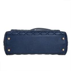 Pre Owned Chanel Navy Blue /Burgundy Caviar Leather and Lizard Medium Coco Top Handle Bag