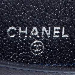 Chanel Navy Blue Leather CC Camellia Embossed Card Holder