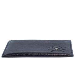 Chanel Navy Blue Leather CC Camellia Embossed Card Holder