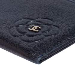 Chanel Navy Blue Leather CC Camellia Embossed Card Holder