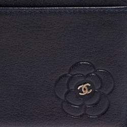 Chanel Navy Blue Leather CC Camellia Embossed Card Holder