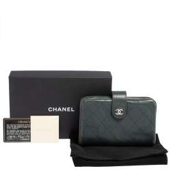 Pre Owned Chanel Teal Green Quilted Lambskin Leather CC French Wallet