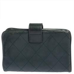 Pre Owned Chanel Teal Green Quilted Lambskin Leather CC French Wallet
