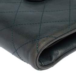 Pre Owned Chanel Teal Green Quilted Lambskin Leather CC French Wallet