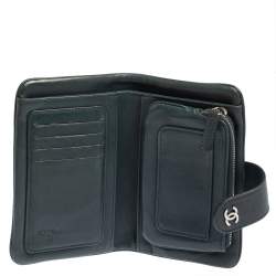 Pre Owned Chanel Teal Green Quilted Lambskin Leather CC French Wallet