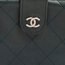 Pre Owned Chanel Teal Green Quilted Lambskin Leather CC French Wallet