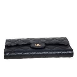 Pre Owned Chanel Black Quilted Caviar Leather Classic Flap Wallet
