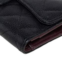 Pre Owned Chanel Black Quilted Caviar Leather Classic Flap Wallet
