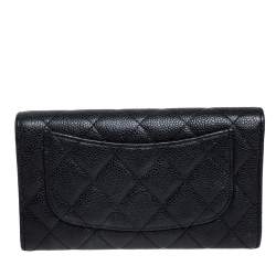 Pre Owned Chanel Black Quilted Caviar Leather Classic Flap Wallet