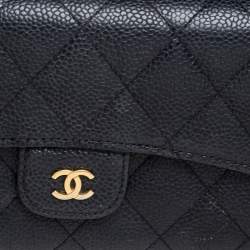 Pre Owned Chanel Black Quilted Caviar Leather Classic Flap Wallet
