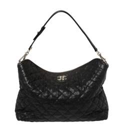 Pre Owned Chanel Black Quilted Caviar Leather French Riviera Bag