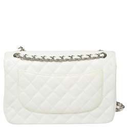 مملوكة مسبقًا Chanel White Quilted Caviar Leather Jumbo Classic Double Flap Bag