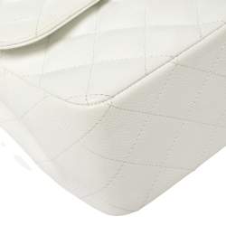 مملوكة مسبقًا Chanel White Quilted Caviar Leather Jumbo Classic Double Flap Bag