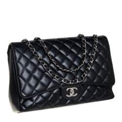 مملوكة مسبقًا Chanel Black Quilted Caviar Leather Maxi Classic Double Flap Bag