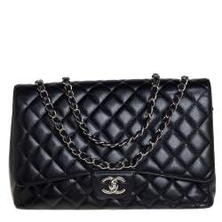 مملوكة مسبقًا Chanel Black Quilted Caviar Leather Maxi Classic Double Flap Bag