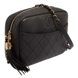 مملوكة مسبقًا Chanel Dark Grey Quilted Matte Caviar Leather Coco Camera Case Bag