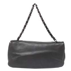 Pre Owned Chanel Grey Lambskin Leather Studded CC East West Flap Bag