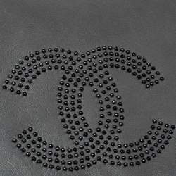Pre Owned Chanel Grey Lambskin Leather Studded CC East West Flap Bag