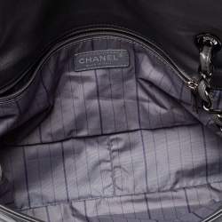 Pre Owned Chanel Grey Lambskin Leather Studded CC East West Flap Bag