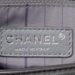 Pre Owned Chanel Grey Lambskin Leather Studded CC East West Flap Bag