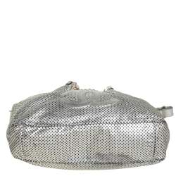 Pre Owned Chanel Silver Leather Perforated Rodeo Drive Grand Shopping Hobo