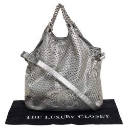 Pre Owned Chanel Silver Leather Perforated Rodeo Drive Grand Shopping Hobo