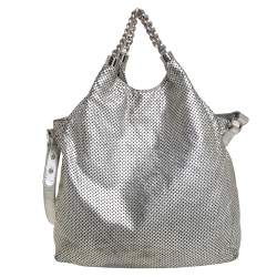 Pre Owned Chanel Silver Leather Perforated Rodeo Drive Grand Shopping Hobo
