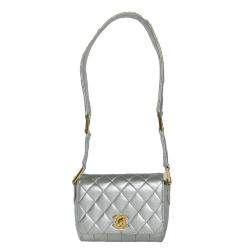 Pre Owned Chanel Silver Leather Vintage Shoulder Bag