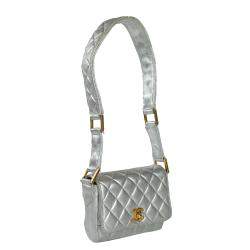 Pre Owned Chanel Silver Leather Vintage Shoulder Bag