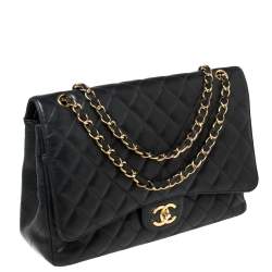 مملوكة مسبقًا Chanel Black Caviar Leather Maxi Classic Double Flap Bag