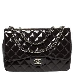 Pre Owned Chanel Purple Quilted Patent Leather Jumbo Classic Single Flap Bag